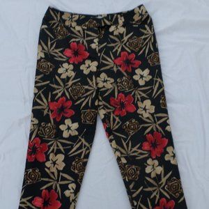 TALBOTS PANTS Capris Silk/Cotton Floral Hawaiian SZ 14 Black/Tan/Red EUC!!